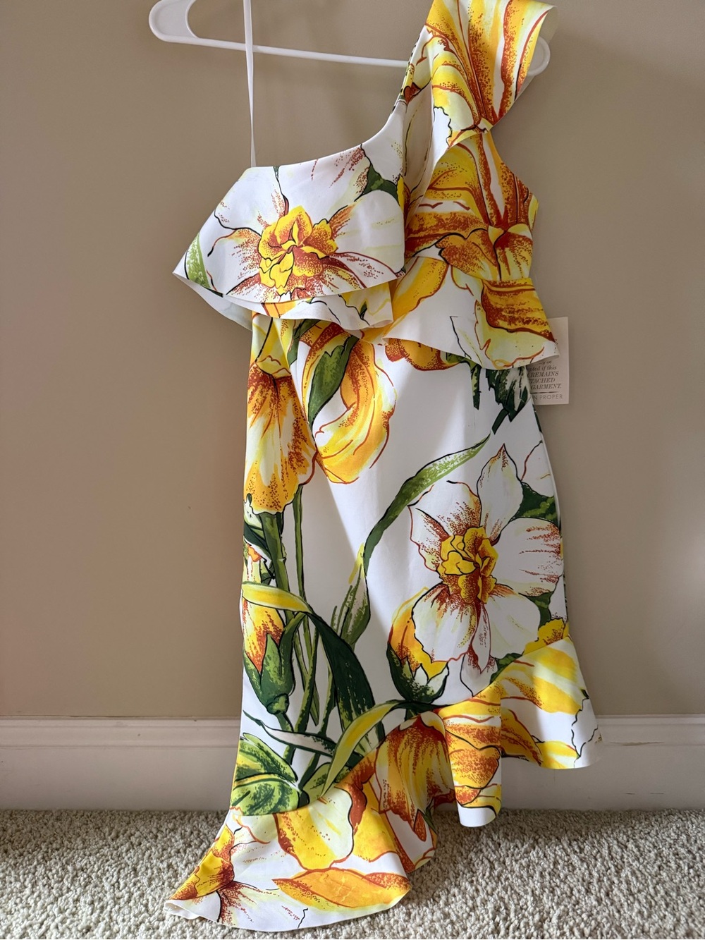 Women’s ' Yellow Floral One-Shoulder Ruffle Dress